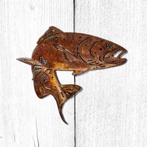 Painted Wooden Fish Wall Hanging, Fishing Decor, Mountain Art