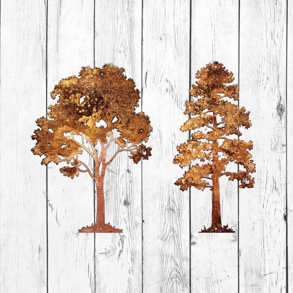 2 Piece Set Elegant Steel Decorative Tree Set Luxury Metal Tree Wall Sculpture Woodland Metal Accent for Home Modern Metal Wall Decoration