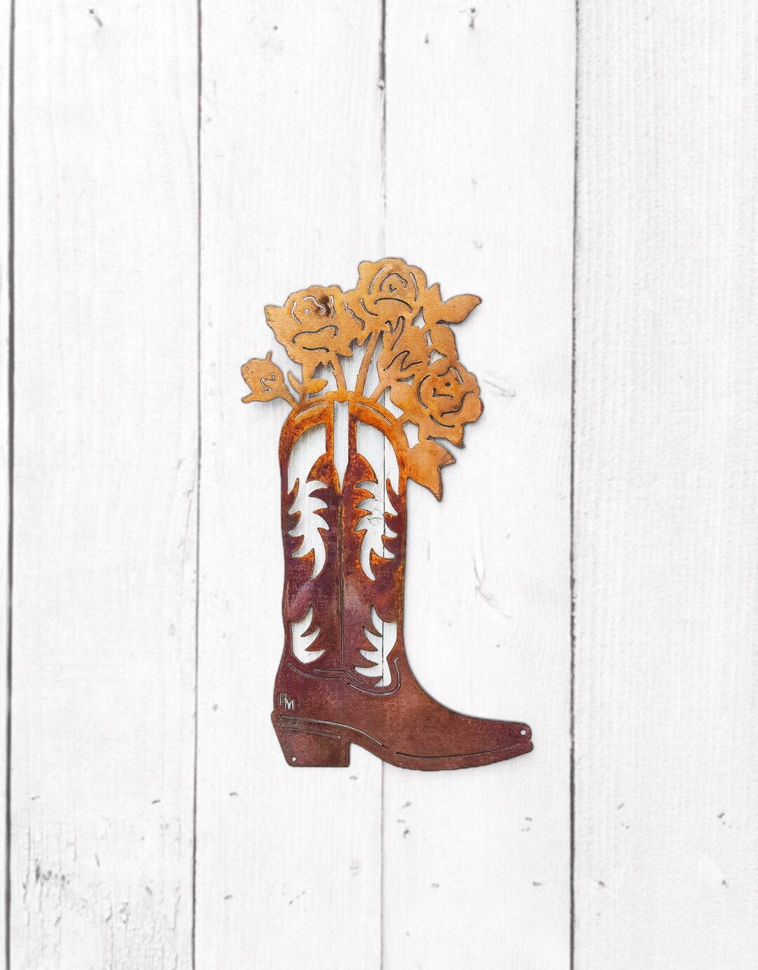 Rustic Cowboy Boots With Roses for Country Wall Art Colorful Cowgirl Boots Metal Wall Art Decor