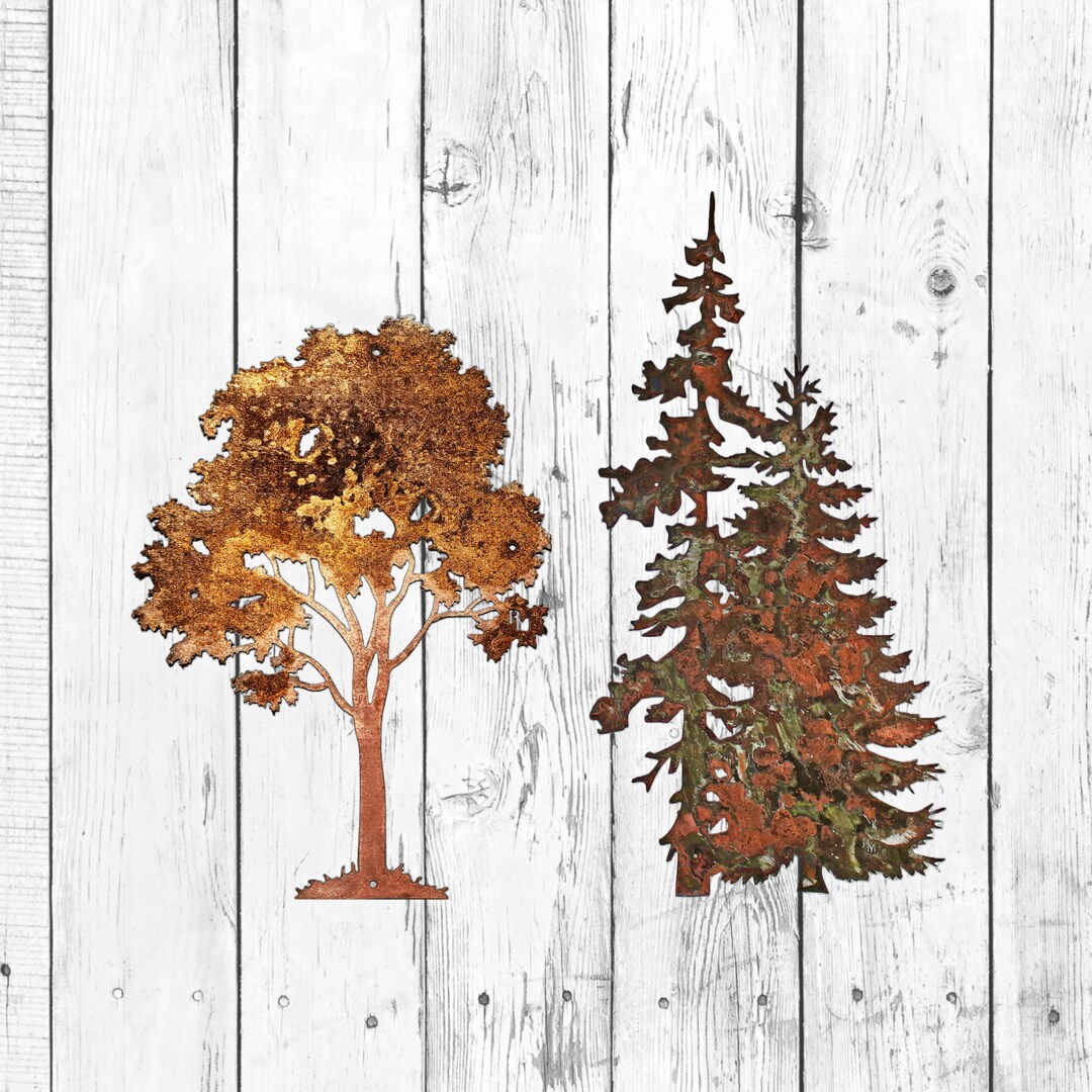 2 Piece Set Modern Metal Tree Wall Decoration Copper Patina - Etsy
