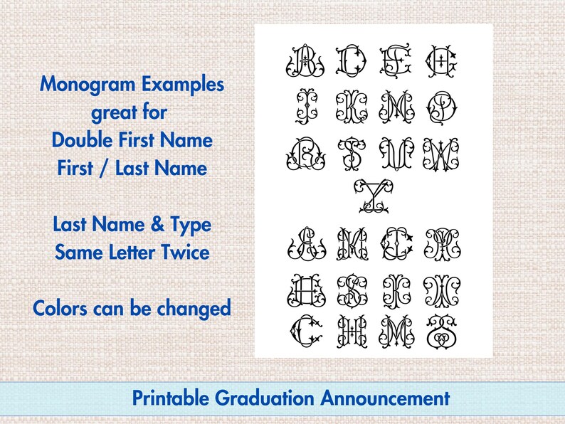 Mogram Examples Double Monogram Gift Tags Printable, Personalized Initial Favor Tag ...