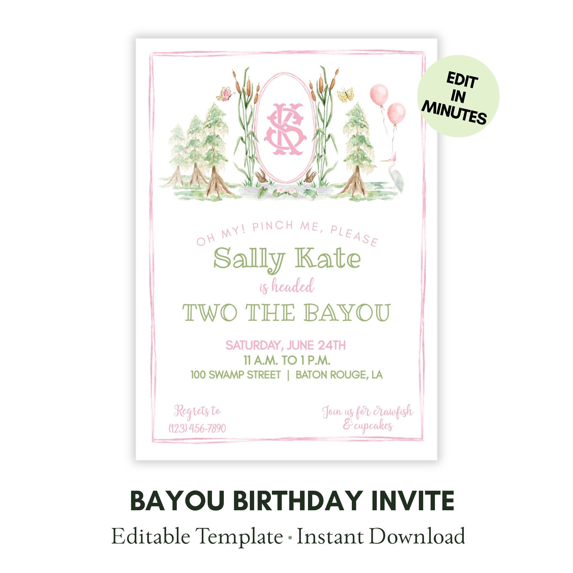 Two Da Bayou Birthday Invitation Editable Template | Louisiana Cajun ...