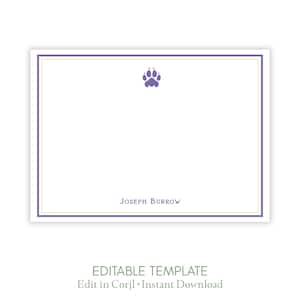 Personalized Tiger Stationery Template, Editable Tiger Notecard, Preppy Tiger Note Cards, Custom Name Thank You Cards, Kids Stationery Gift