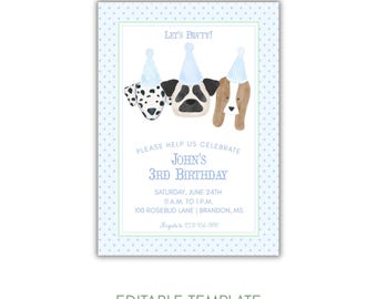 Aquarell Welpen Geburtstagseinladung, Welpen-Party einladen, Hund-Geburtstags-Party Einladung, bearbeitbarer Welpe einladen, Kinderwelpe Pawty Einladung