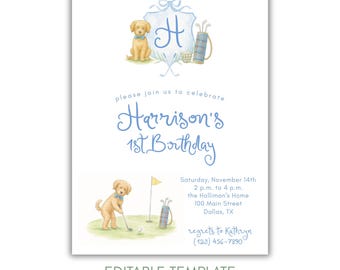 Golf Birthday Invitation, Masters Golf First Birthday Party, Country Club Birthday, Puppy Golf, Mastered 1st Year | Editable Template