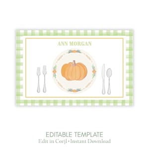 Printable Placemat | Pumpkin Plate | Fall or Halloween Party | Editable Corjl Template