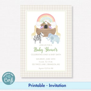 Editable Gender Neutral Baby Shower Invitation, Noah&#39;s Ark, Two by Two Sprinkle Coed, Watercolor - Editable Template Digital Download, Corjl