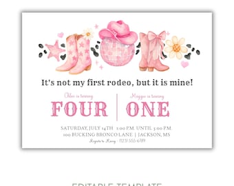 Pink Rodeo Birthday Invitation, Cowgirl Birthday Party Invite, Western Cowgirl Party Invitation, Editable Rodeo Girl Birthday Invite, Corjl