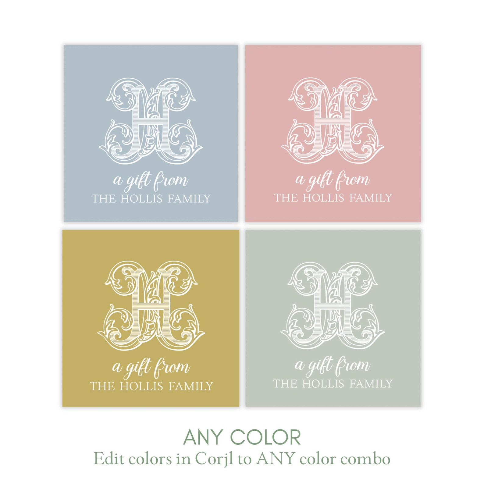 Monogram Tag Printable Monogram Gift Tag Template, Editable Personalized Gift Tag ...