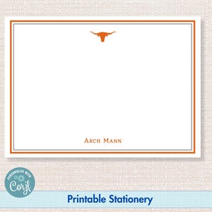 Carte de correspondance personnalisée imprimable, Longhorn - Papeterie modifiable A6 pour papa, pour fils, pour diplômé - Édition en Corjl Téléchargement instantané PDF