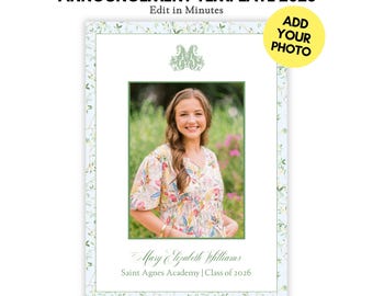 Printable Photo Graduation Announcement, Custom Invitation, Blue Chinoiserie Grad Invite, 2026 Template, Editable Digital Download, Corjl
