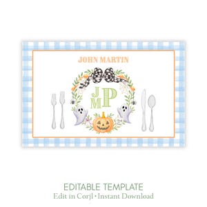 Printable Placemat | Blue Halloween Crest | Fall Boy Party | Editable Corjl Template