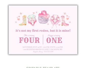 Pink Rodeo Birthday Invitation, Cowgirl Birthday Party Invite, Western Cowgirl Party Invitation, Editable Rodeo Girl Birthday Invite, Corjl