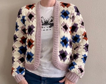 The Margaret: cardigan all'uncinetto, cardigan da donna, cardigan fatto a mano, maglione all'uncinetto, maglione quadrato della nonna, cardigan quadrato della nonna, maglione retrò