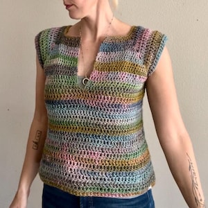 The Grove S/M:crochet top,boho crochet top,women cap sleeve top,earthy top,crochet multicolor top,women crochet top,summer top,spring top