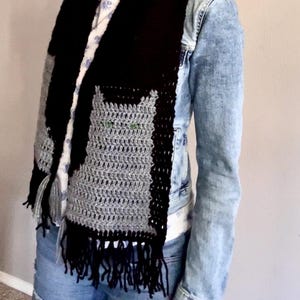The Louie:womens scarf,crochet scarf,winter scarf,cat scarf,cat print scarf,handmade scarf,unisex scarf,kitty scarf,crochet cat,mens scarf