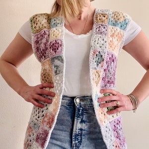 The Gardenia Vest:Womens crochet Vest, granny square vest,handmade womens vest,colorful vest,boho vest,gift for her,hippie vest,unique vest