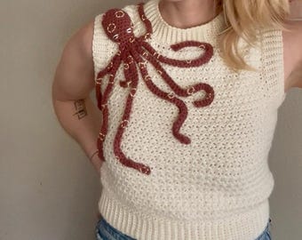 The Octopus: Crochet 3D Octopus Sweater Vest, Crochet Sleeveless Top