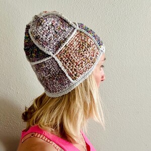 The Linny:crochet hat,multicolor hat, patchwork beanie,womens beanie, granny square hat,boho beanie,slouchy hat,slouchy beanie,winter hat