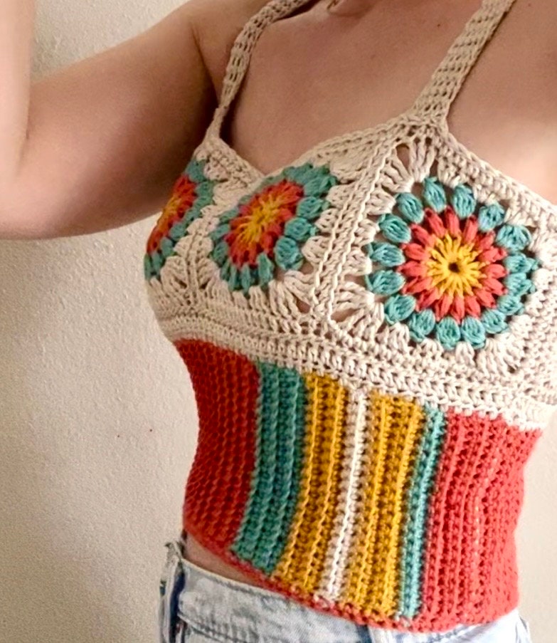 The Veranda:crochet Crop Top,patchwork Top,womens Tank Top