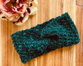 The Sparkling Emerald (kids):Girls headband,soft headband,green Girls Headband,Velvet Girls Headband,sparkle Girls Headband,crochet Headband