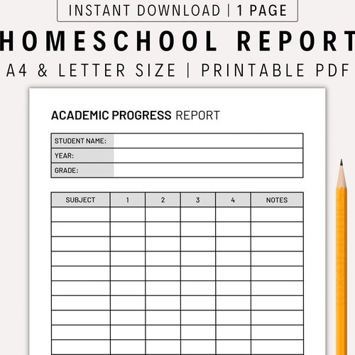 Homeschool Report Card Progress Report Teacher Record Keeping Etsy