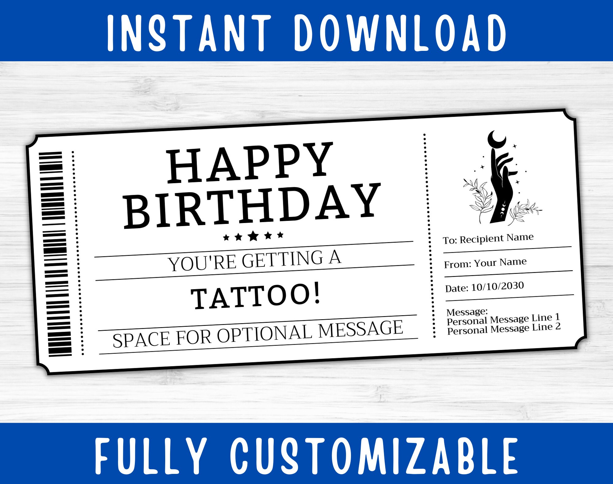 Birthday Tattoo Voucher Card Certificate Ticket Coupon - Etsy