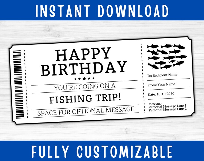 Fishing Trip Gift Ticket Voucher Card Coupon Certificate Etsy