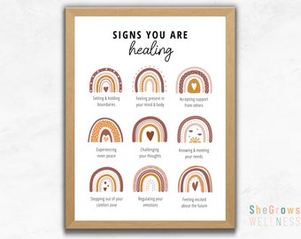 Signs You Are Healing, Mental Health Print, CBT, Therapy Office Decor, School Counselor, Mindfulness, DBT Skills