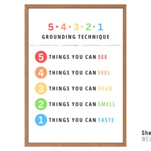 Grounding Technique, Mindfulness, Therapy Worksheet, Calming Corner, Mental Health Print, Therapy Office Decor, DBT, School Psychologist