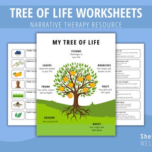 Trauma Therapy Worksheets, Narrative Therapy Tree of Life, School Counselor, PTSD, CBT Print, DBT Skills, Mental Health Worksheets