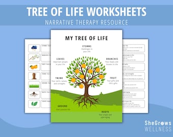 Trauma Therapy Worksheets, Narrative Therapy Tree of Life, School Counselor, PTSD, CBT Print, DBT Skills, Mental Health Worksheets