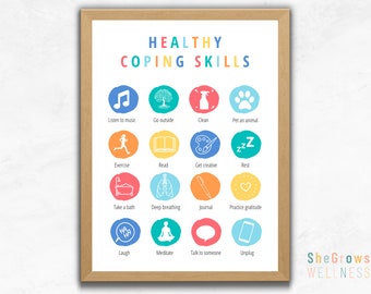 Healthy Coping Skills, Therapy Office Decor, Mental Health Print, Self Care, School Counselor, Calm Down Corner, CBT Skills, Social Work