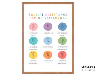Radical Acceptance Coping Statements, CBT Print, DBT Skills, Therapy Office Decor, Mental Health Poster, Self-Care, School Counselor