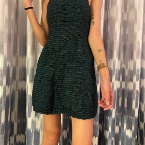 Dark Green Handmade Halter A Line Crochet Dress