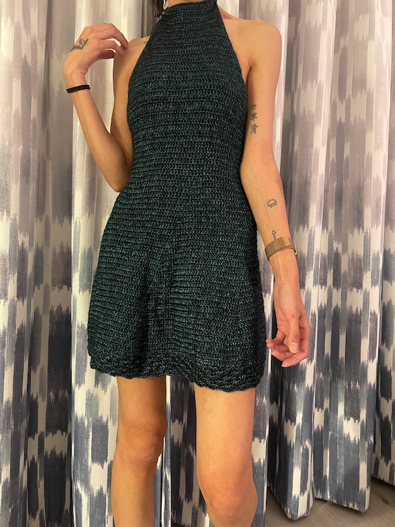 Dark Green Handmade Halter A Line Crochet Dress Dark Green Handmade Halter A Line Crochet Dress