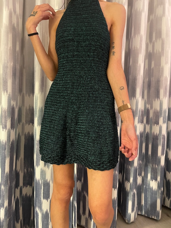 Dark Green Handmade Halter A Line Crochet Dress - Etsy