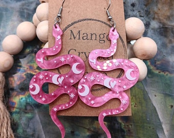 Handmade Pink Snake Earrings