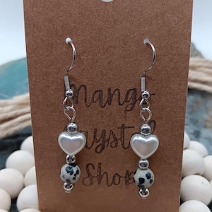 Handmade Dalmatian Jasper Heart Earrings