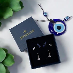 Sterling silver evil eye earrings