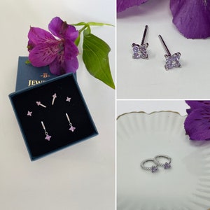 Orecchini huggie in argento sterling e pietra viola