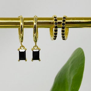 Black & gold huggie earrings