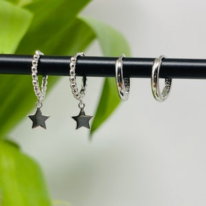 Stirling silver star hoops