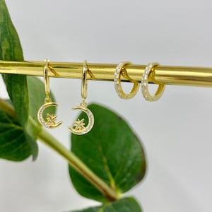 Gold moon & star hoop earrings