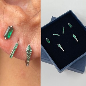 Sterling Silver & Emerald green crystal snake hoop and stud earrings