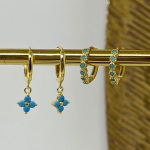 Turquoise & Gold huggie earrings