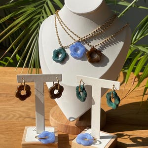 Resin Flower hoop earrings and matching necklace