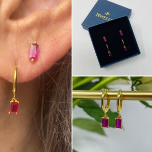 Gold plated and red huggie & stud earring set.