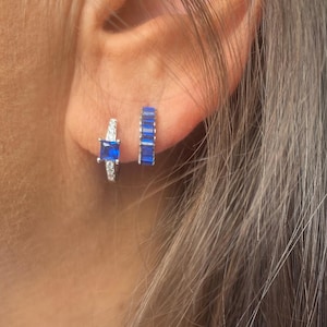 Sterling Silver & Dark Blue crystal hoop and stud earrings