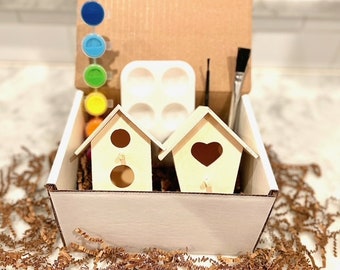 DIY kids bird house paint kit, nature,kids, crafts, kids gift ideas, kids educational, kids screen free activities, kids Christmas gift